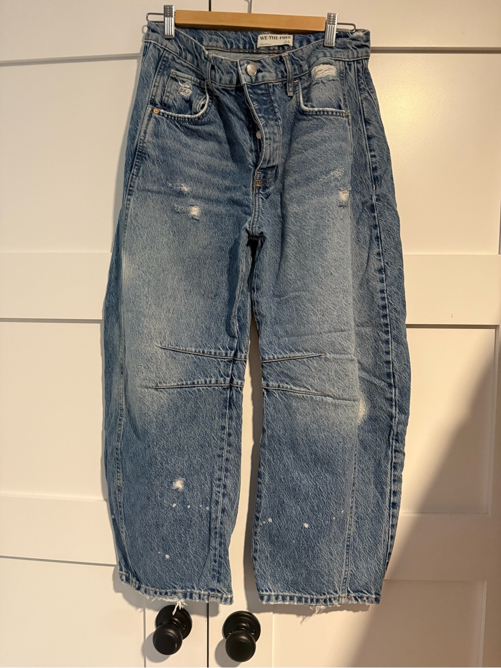 We The Free Distressed Light Blue Barrel Jeans